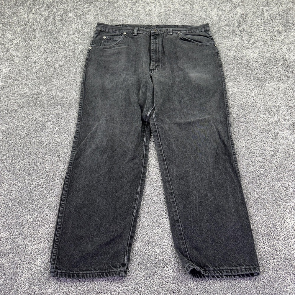 Wrangler Jeans Mens 40x30 Black Relaxed Straight Charcoal Wash Denim Casual Work